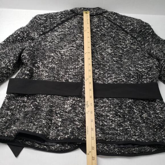 Sandro Sportswear Tweed Belted Boucle Jacket Womens XL Petite Black White Blazer - Picture 8 of 16